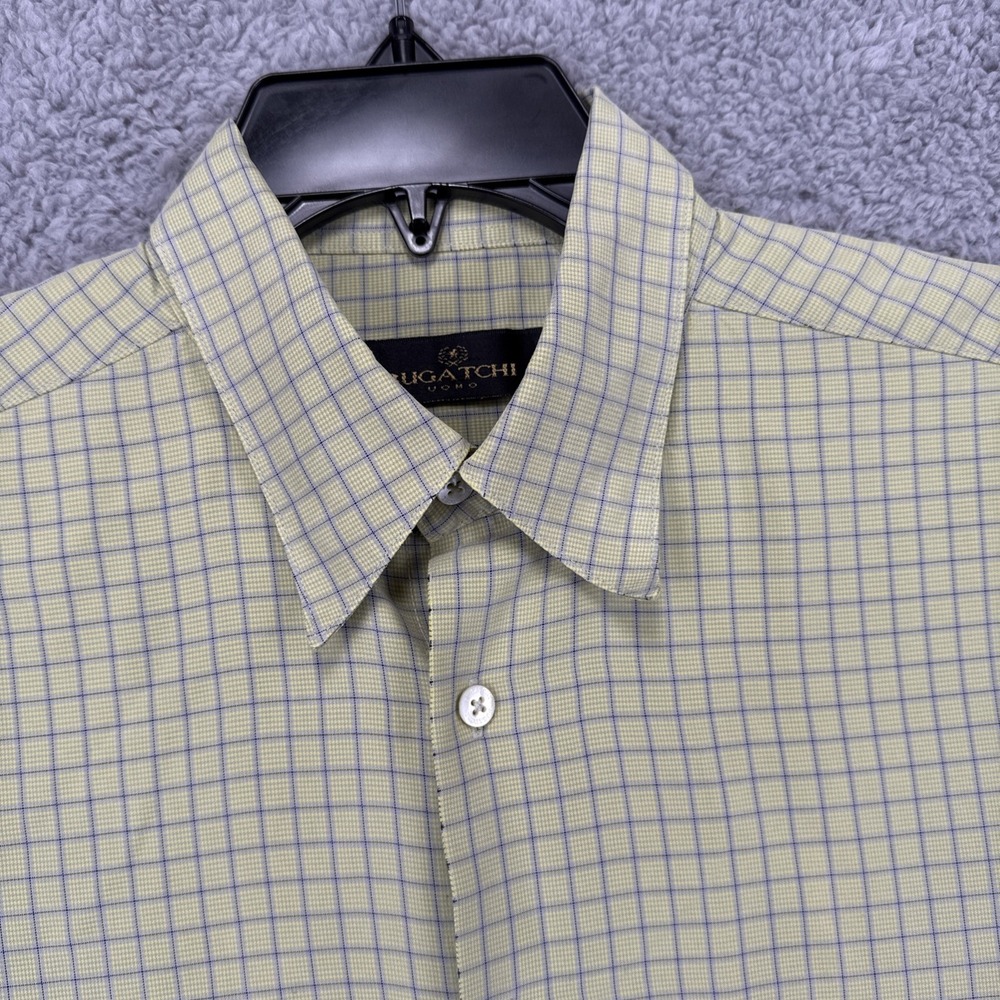BUGATCHI Uomo Mens Medium Green Checked Short Sleeve Button Up Shirt Slim Fit